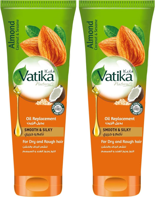 Vatika Naturals Smooth and Silky Oil Replacement (200mL) | Natural Extract of Almond, Coconut and Sesame | Helps Dry and Rough Hair | Non-Sticky and Non-Greasy Formula (Pack of 2)