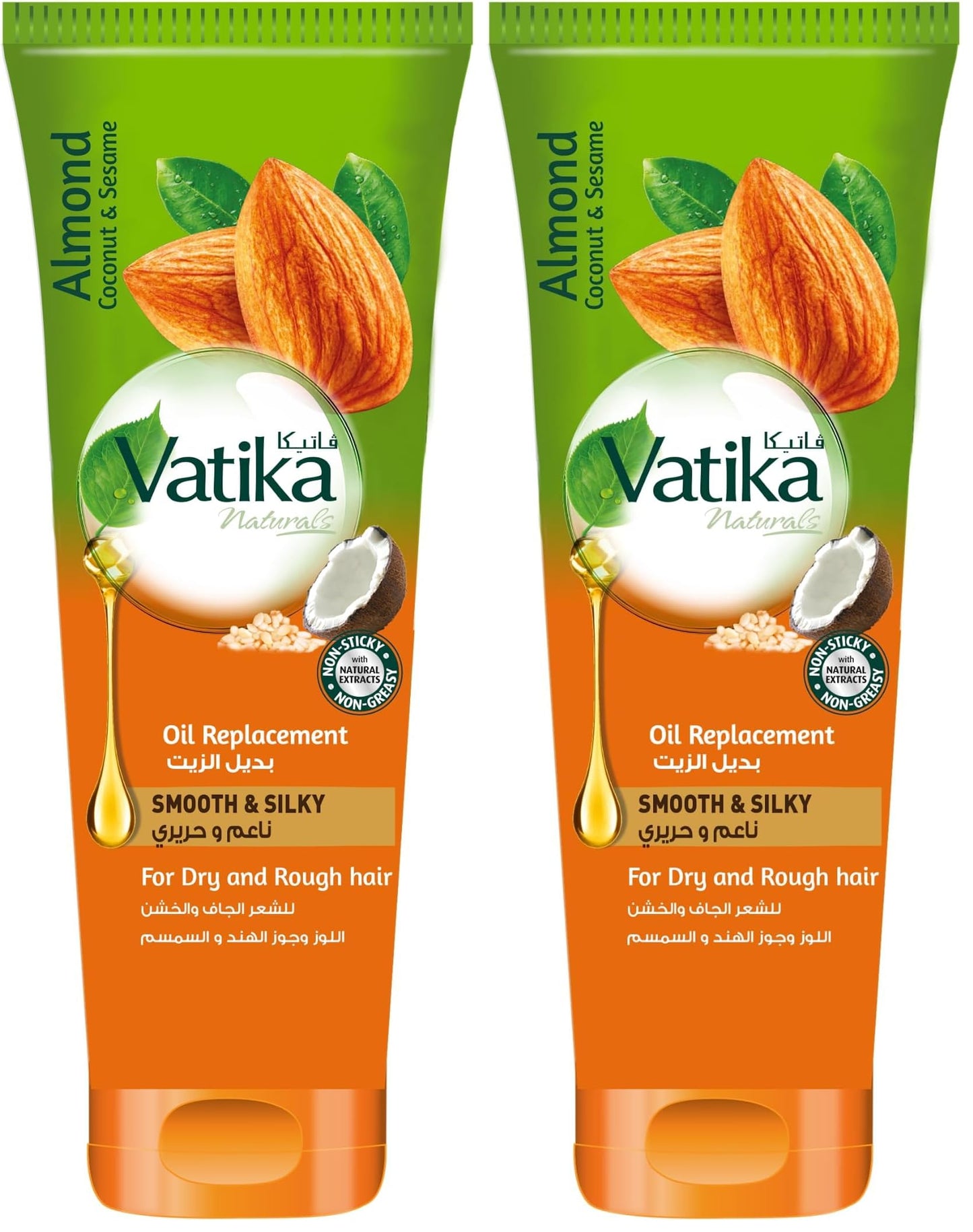 Vatika Naturals Smooth and Silky Oil Replacement (200mL) | Natural Extract of Almond, Coconut and Sesame | Helps Dry and Rough Hair | Non-Sticky and Non-Greasy Formula (Pack of 2)