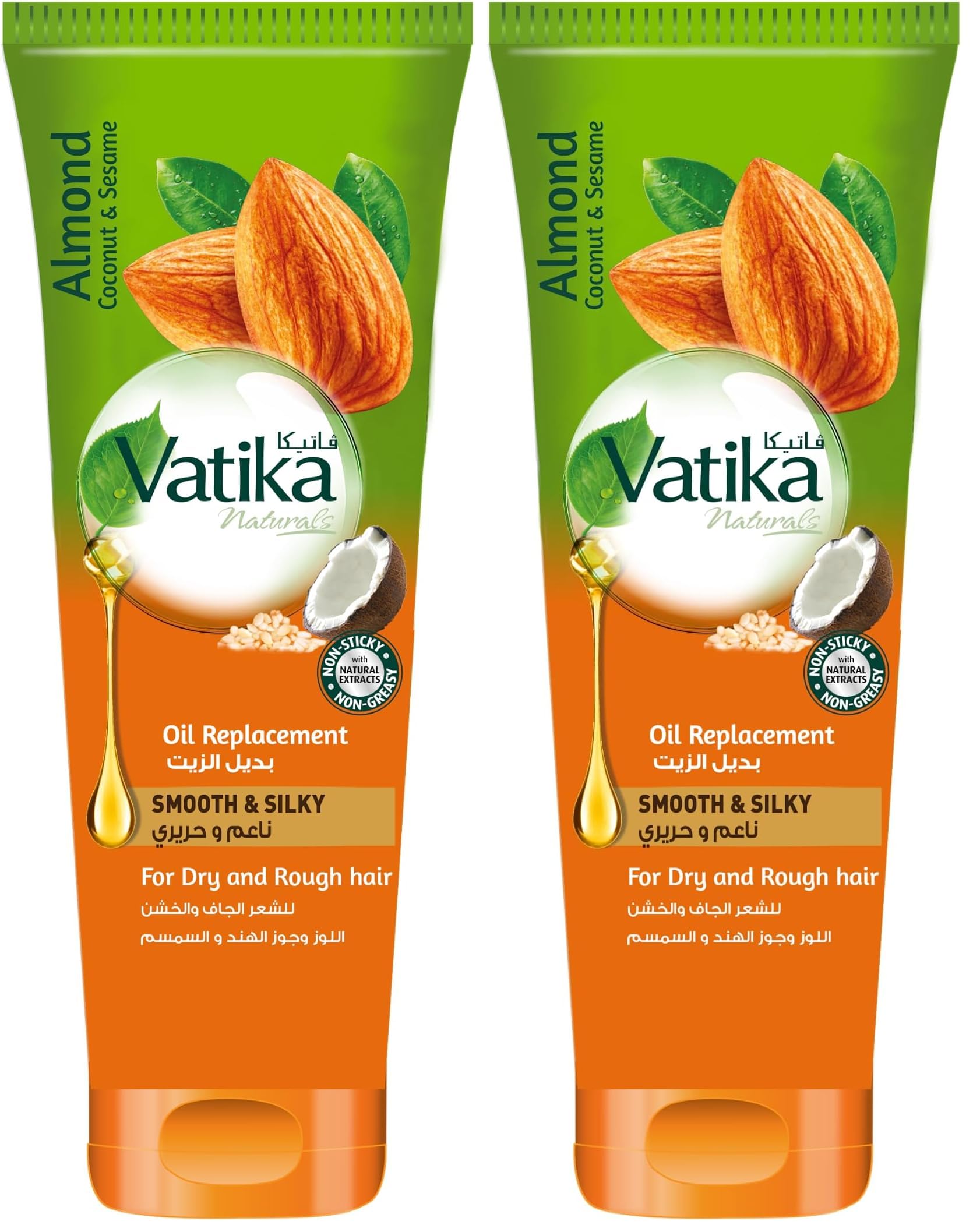 Vatika Naturals Smooth and Silky Oil Replacement (200mL) | Natural Extract of Almond, Coconut and Sesame | Helps Dry and Rough Hair | Non-Sticky and Non-Greasy Formula (Pack of 2)