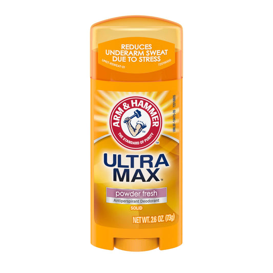 ARM & HAMMER Ultramax Deodorant and Antiperspirant Solid, Powder Fresh, 2.6 Ounce pack may vary