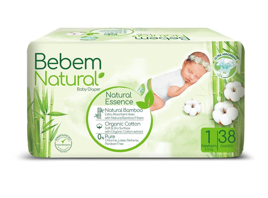 Bebem Natural - Baby Diapers - Twin Pack - New Born Size 1 - 38 Pieces