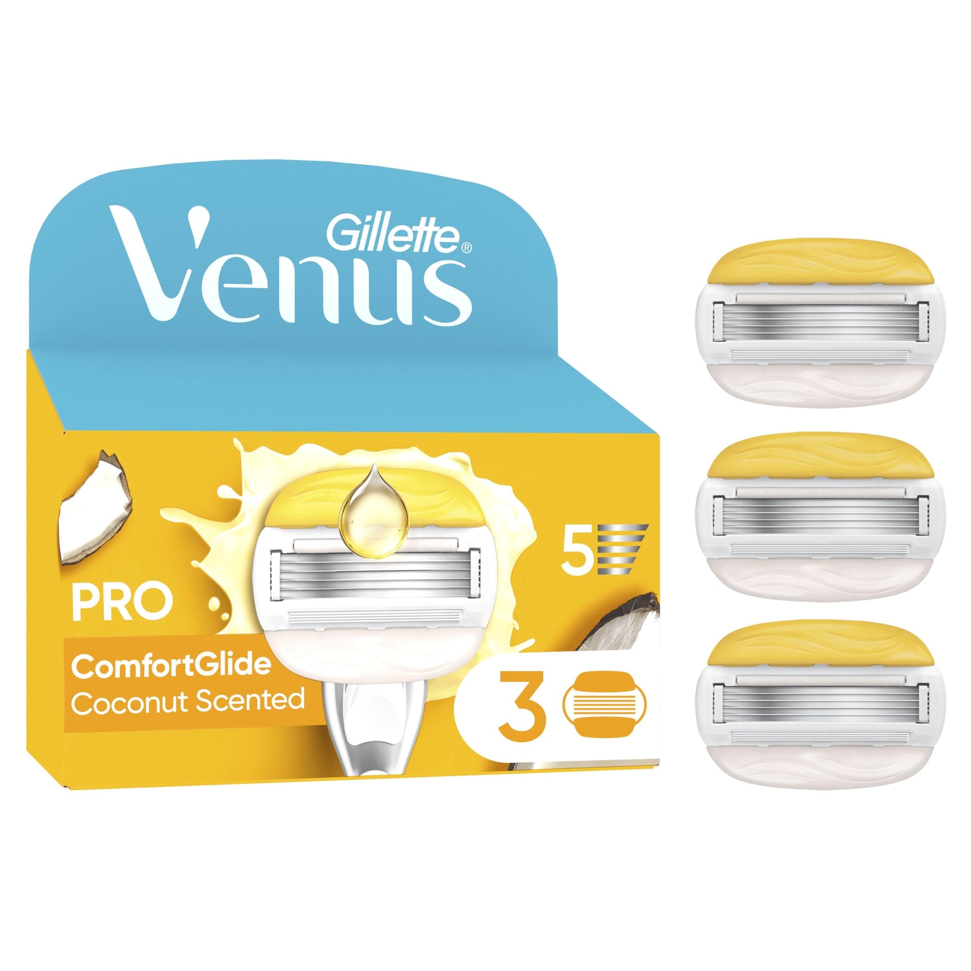 Gillette Venus Comfortglide Coconut plus Olay Women's Razor Blade Refills, Pack of 3, 5 blades for a smooth, close shave that lasts