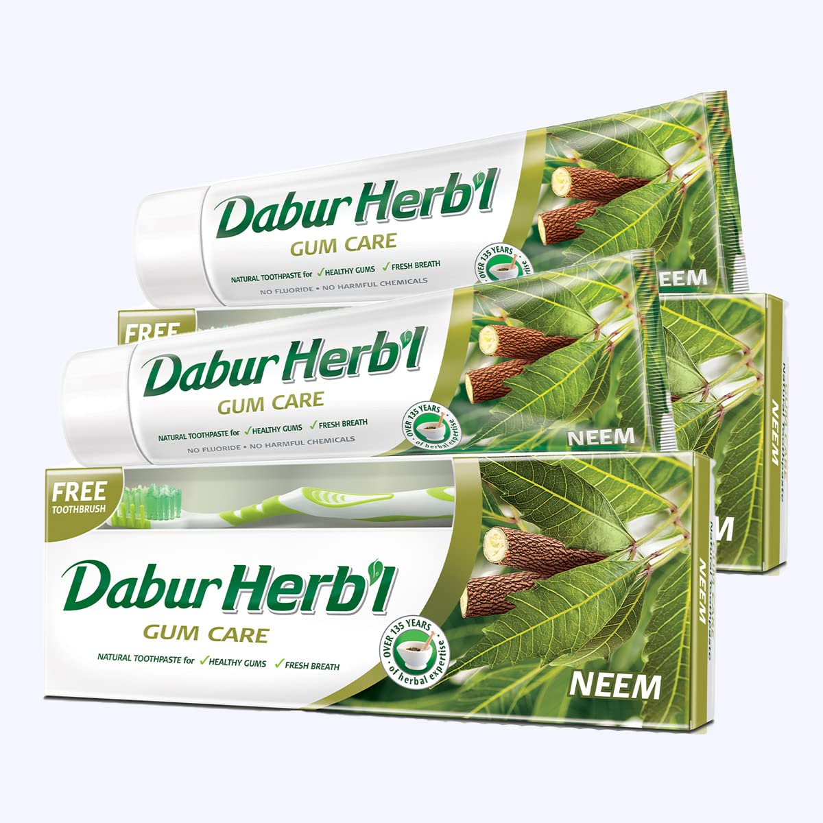 Dabur Herbal Neem Gum Care Toothpaste, 150 gm + Free Toothbrush (Pack Of 2)