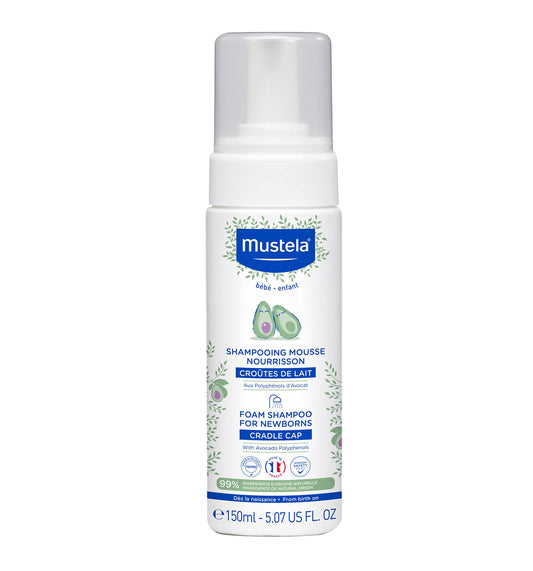Mustela Cradle Cap Foam Shampoo for Newborn - Baby Shampoo with Natural Avocado - Tear-Free & Fragrance-Free - 5.07 Oz