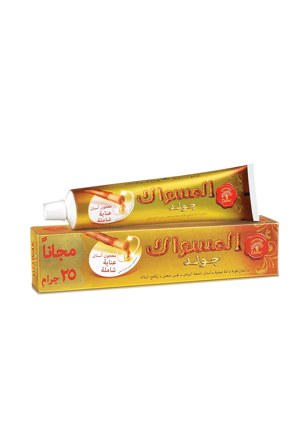 Dabur Miswak Gold Fresh Toothpaste (120g) + 20g Free| Pure Al-Arak Extracts | Fresh Breath, Strong Teeth and Healthy Gums | Fights Plaque