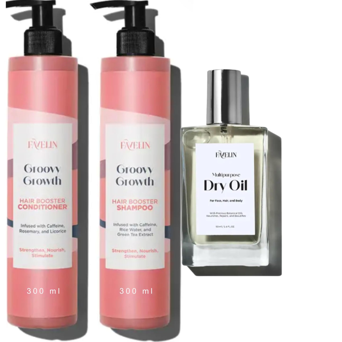 Favelin Groovy Growth Hair Care Set Shampoo (300 ML ) and Conditioner (300ml) With Dry Oil (50ML)