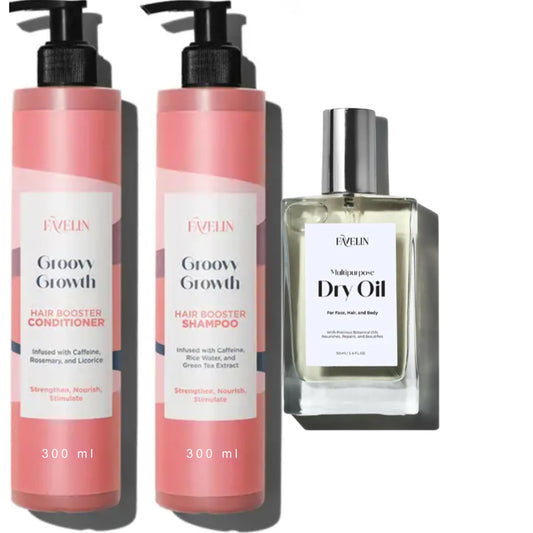 Favelin Groovy Growth Hair Care Set Shampoo (300 ML ) and Conditioner (300ml) With Dry Oil (50ML)