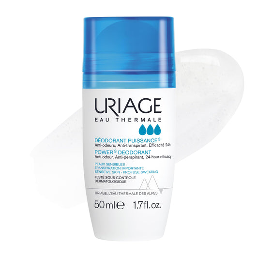Uriage Power 3 Deodorant - Anti-Odors, Anti-Perspirant - 24H Efficacy Deodorant for Profuse Sweating - Fresh Fragrance, Unisex -Dry touch Roll-On - No White Marks, No Yellow Stains -Alcohol Free