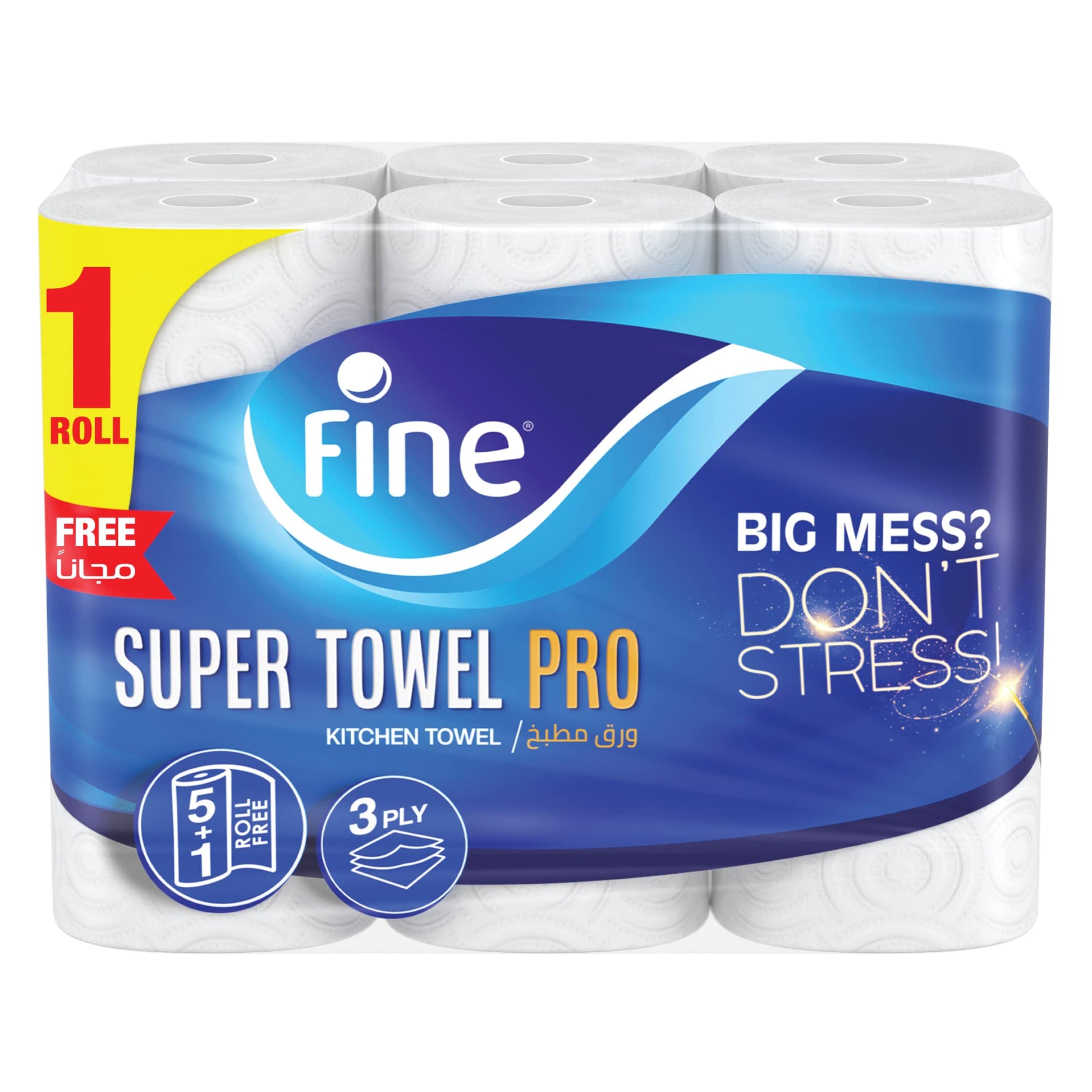 Fine Kitchen Tissues Paper Super Towel Pro, 3 ply 6 rolls