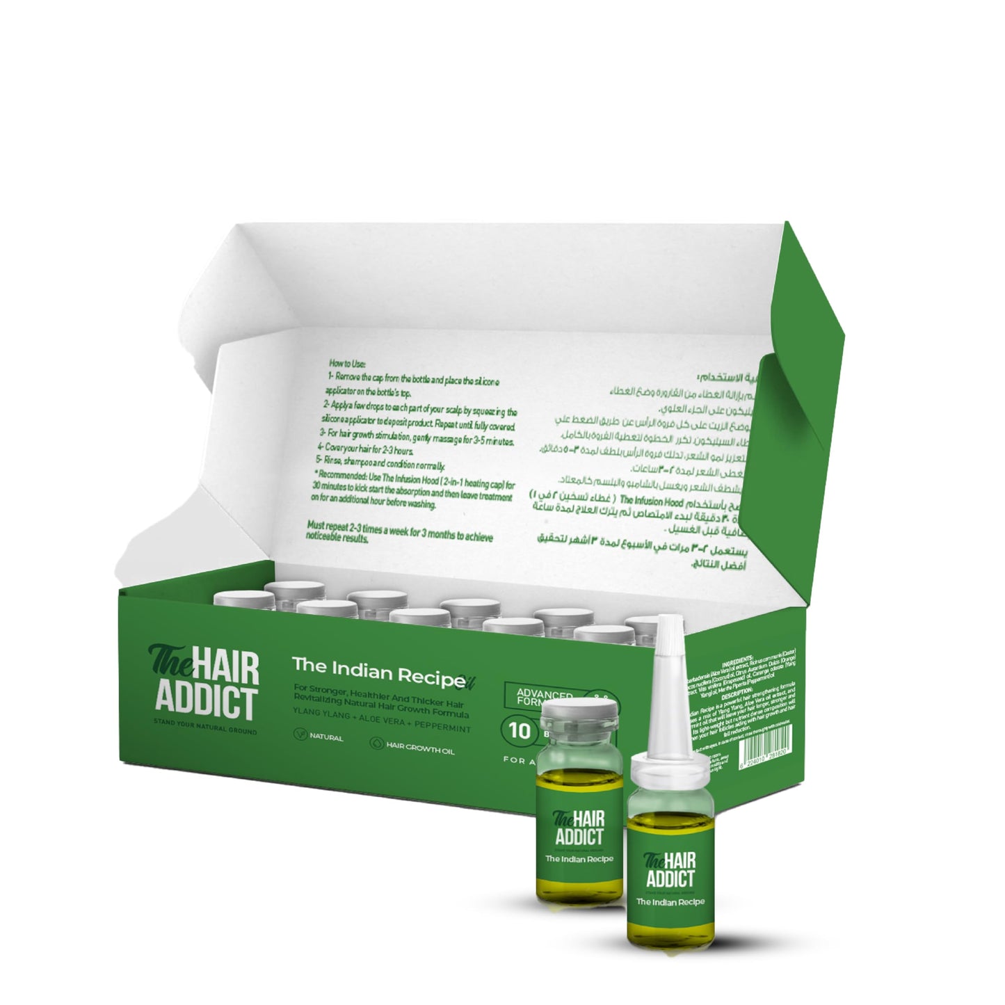 The Hair Addict Indian Recipe - 10 Vials-Natural | Promotes Thicker, Fuller | Reduces Fall | Boosts Scalp Health | Nourishes Follicles | Suitable for All Ages | Lightweight Oil