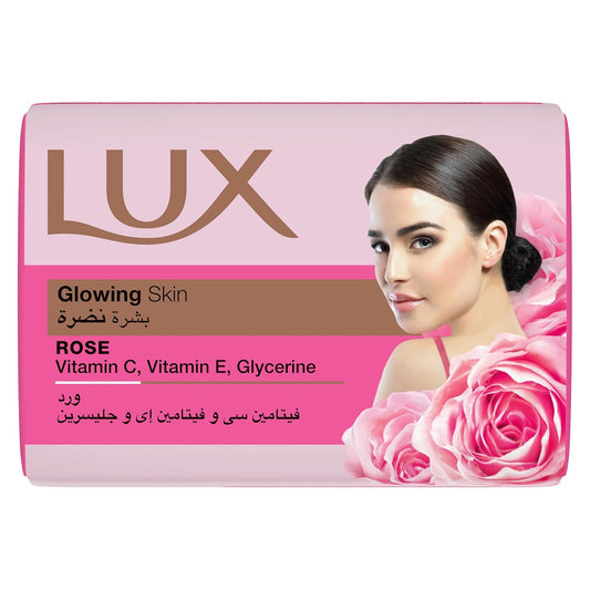 LUX Bar Soap Glowing Skin with rose, with Vitamin C, E & Glycerin, for perfumed and glowing skin, 165G