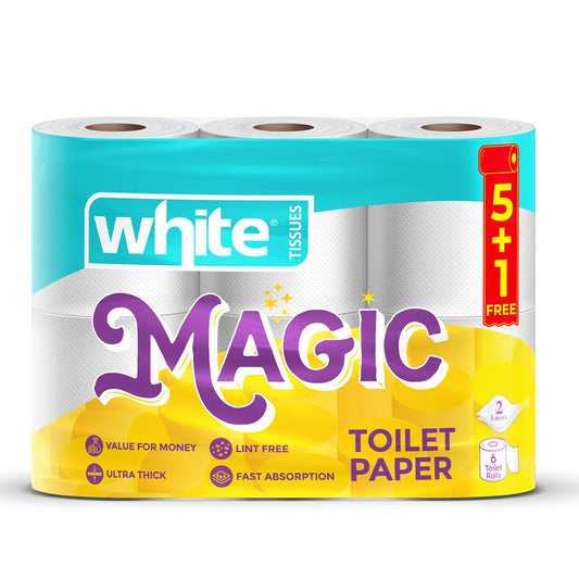 White Magic Toilet Rolls – 6 Rolls, 3Ply | Everyday Essential with Premium Softness & Strength
