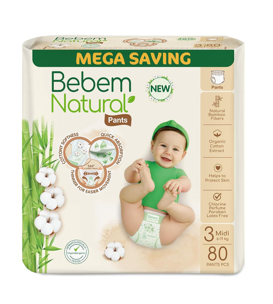 Bebem Natural - Pants Diapers - Mega Pack - Midi Size 3-80 Pieces