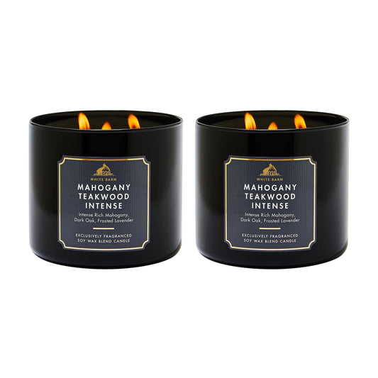Bath & Body Works White Barn 3-Wick Candle in Mahogany Teakwood High Intensity (Pack of 2)