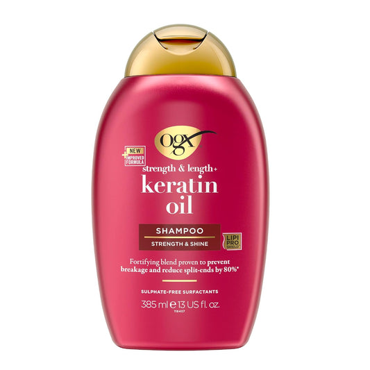 OGX Shampoo, Strength & Length+ Keratin Oil, New Gentle and PH Balanced Formula, 385ml