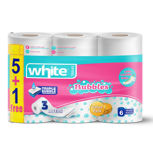 White bubbles 3-layer compressed tissue rolls - 6 pieces