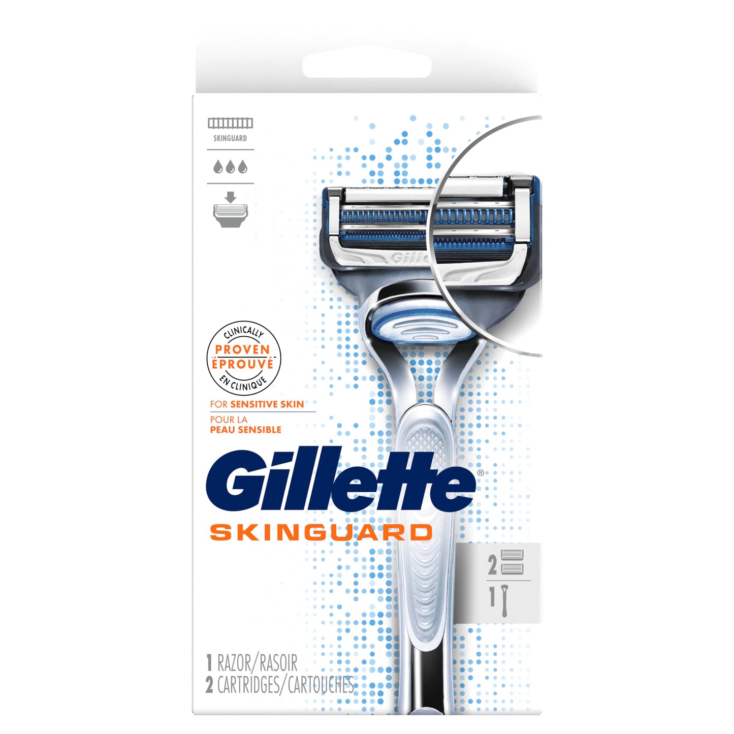 Gillette SkinGuard Razors for Men, Includes 1 Gillette Razor, 2 Razor Blade Refills with Precision Trimmer, Designed for Men with Skin Irritation and Razor Bumps