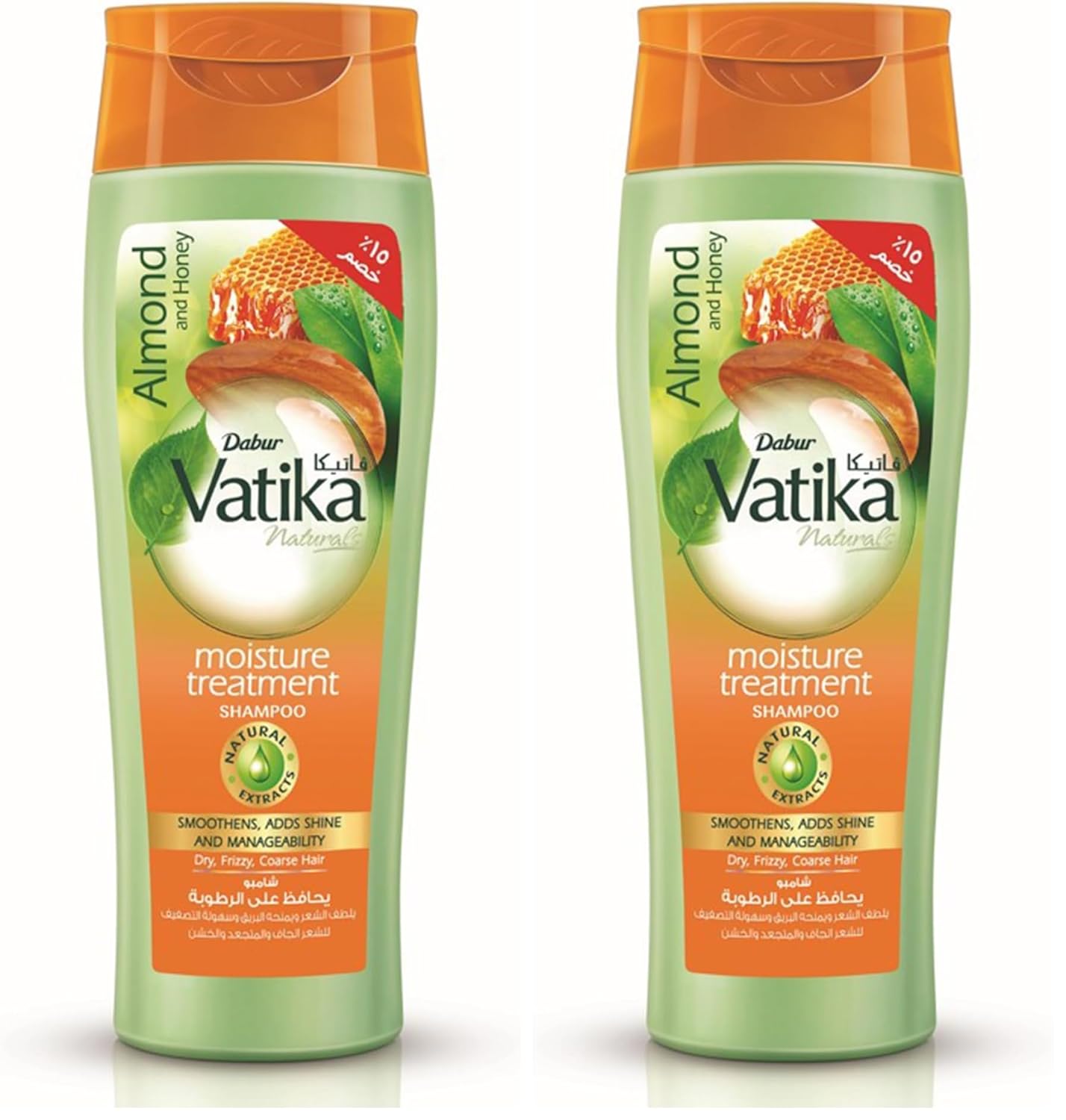 Vatika Naturals Moisture Treatment Shampoo (360mL) +15% OFF | Natural Extract of Almond and Honey | Promotes Shine, Smoothness and Manageability | For Dry, Frizzy and Coarse Hair (Pack of 2)