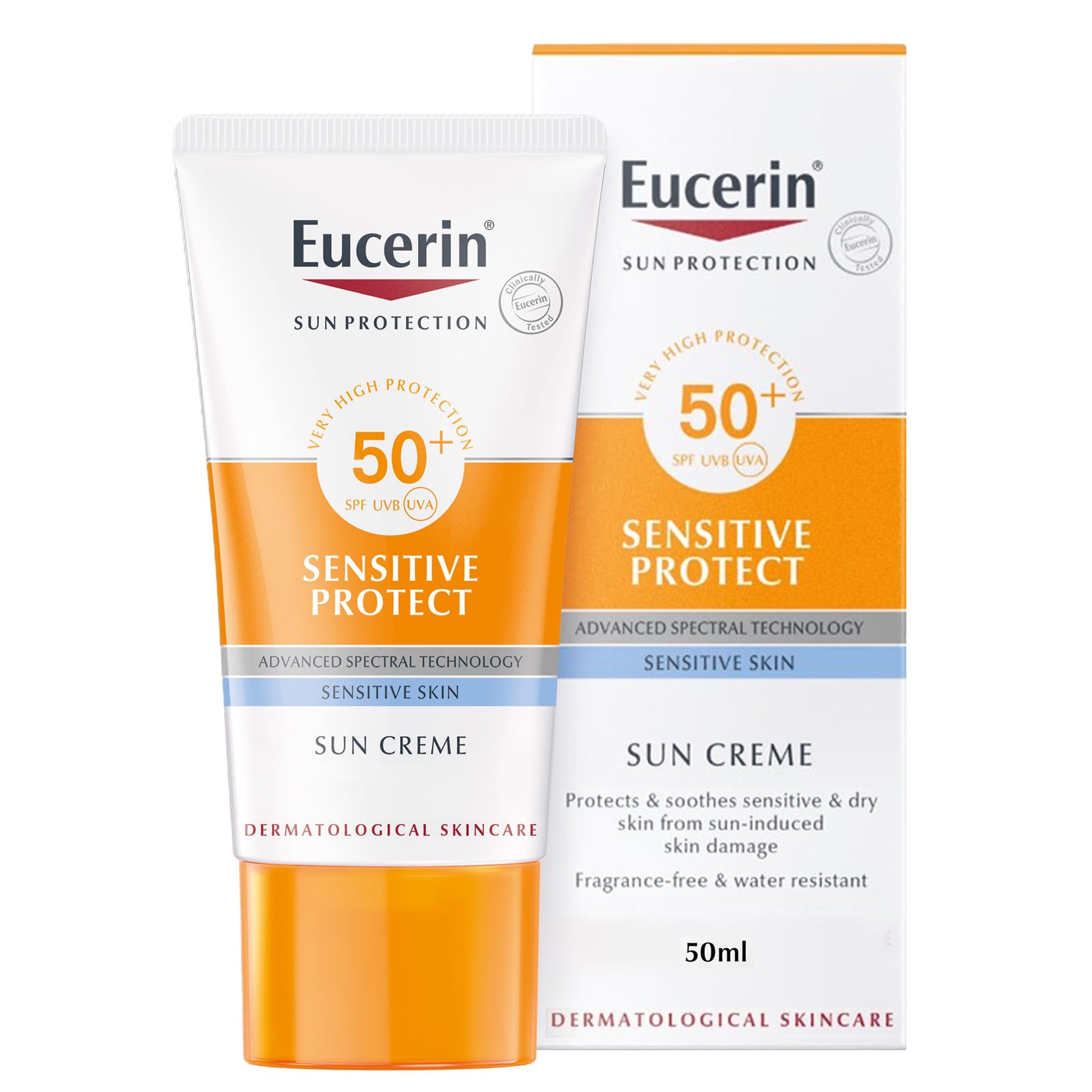 Eucerin Sun Cream Facial Sunscreen, High UVA/UVB Protection, SPF 50+, Water-Resistant, Fragrance-Free, Sun Protection For Sensitive and Dry Skin, Suitable for Atopic Skin, 50ml