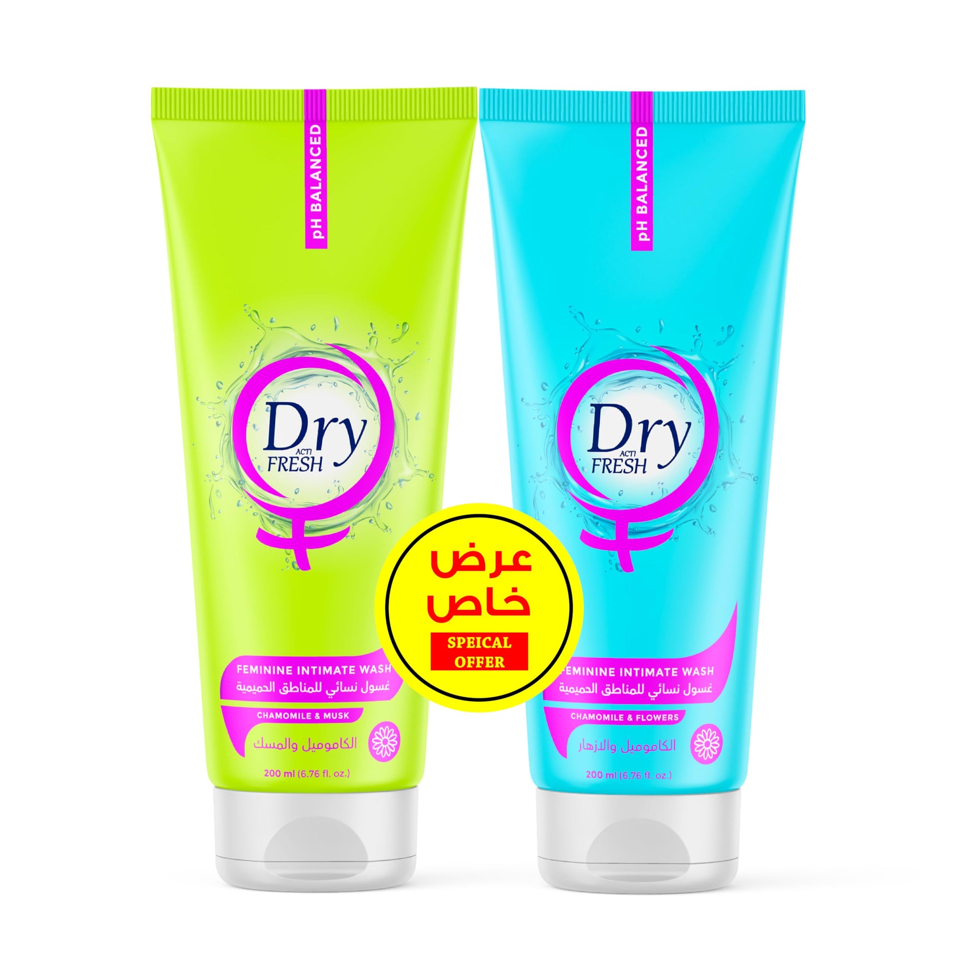Dry Fresh Intimate Wash Gel, CHAMOMILE, MUSK & FLOWERS, 200 ML, SPECIAL OFFER, 2PACK