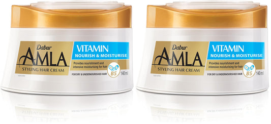 Dabur Amla Vitamin Styling Hair Cream (125mL) | Helps Dry and Under-Nourished Hair | Nourishes and Moisturizes Hair | Non-Sticky and Non-Greasy | 24-Hour Active Nourishment System (Pack of 2)