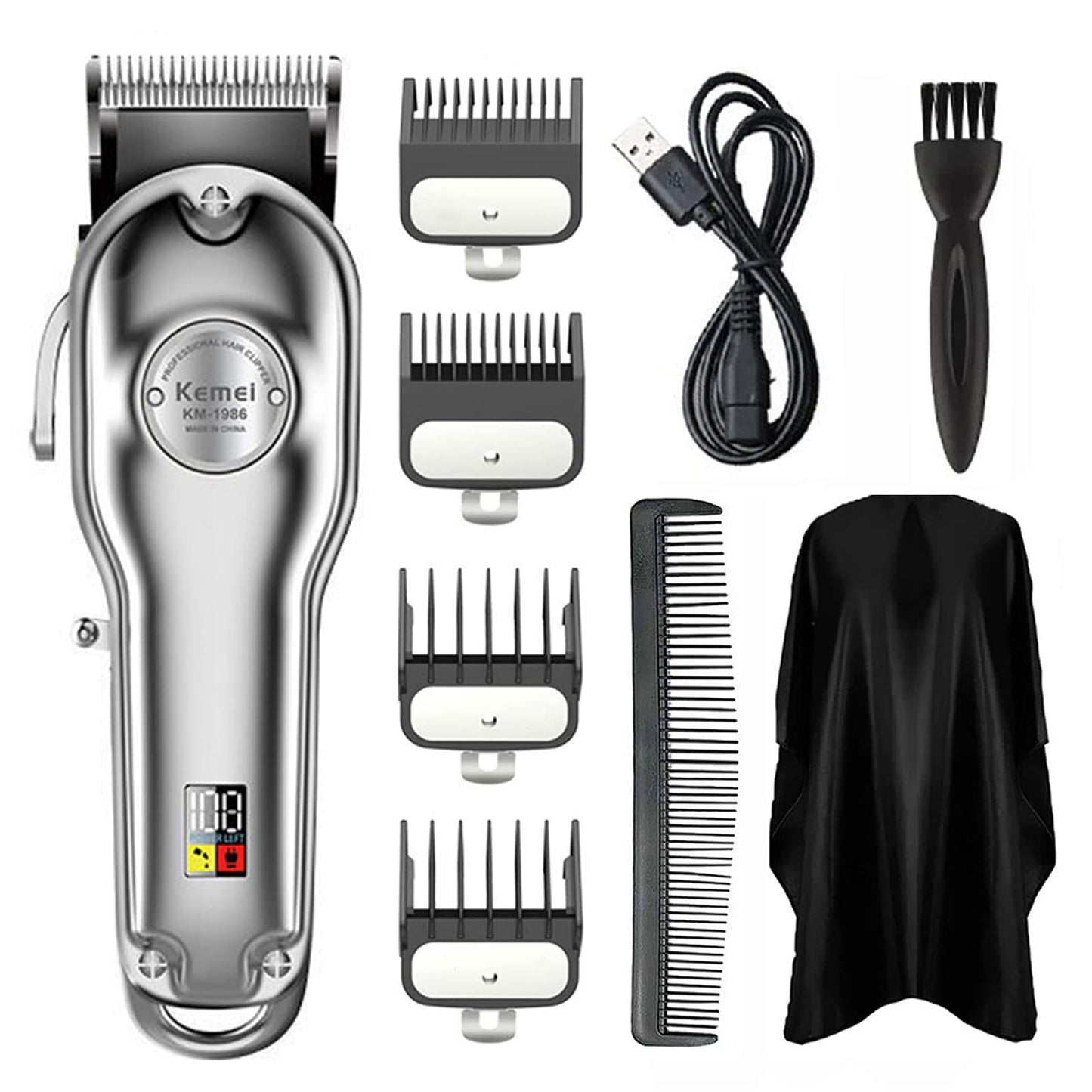 KEMEI KM-1986 Golden Cordless Professional Hair Clipper For Men (Silver)