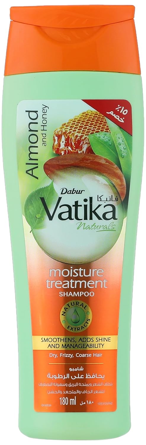 Vatika Naturals Moisture Treatment Shampoo (180mL) +15% OFF | Natural Extract of Almond and Honey | Promotes Shine, Smoothness and Manageability | For Dry, Frizzy and Coarse Hair