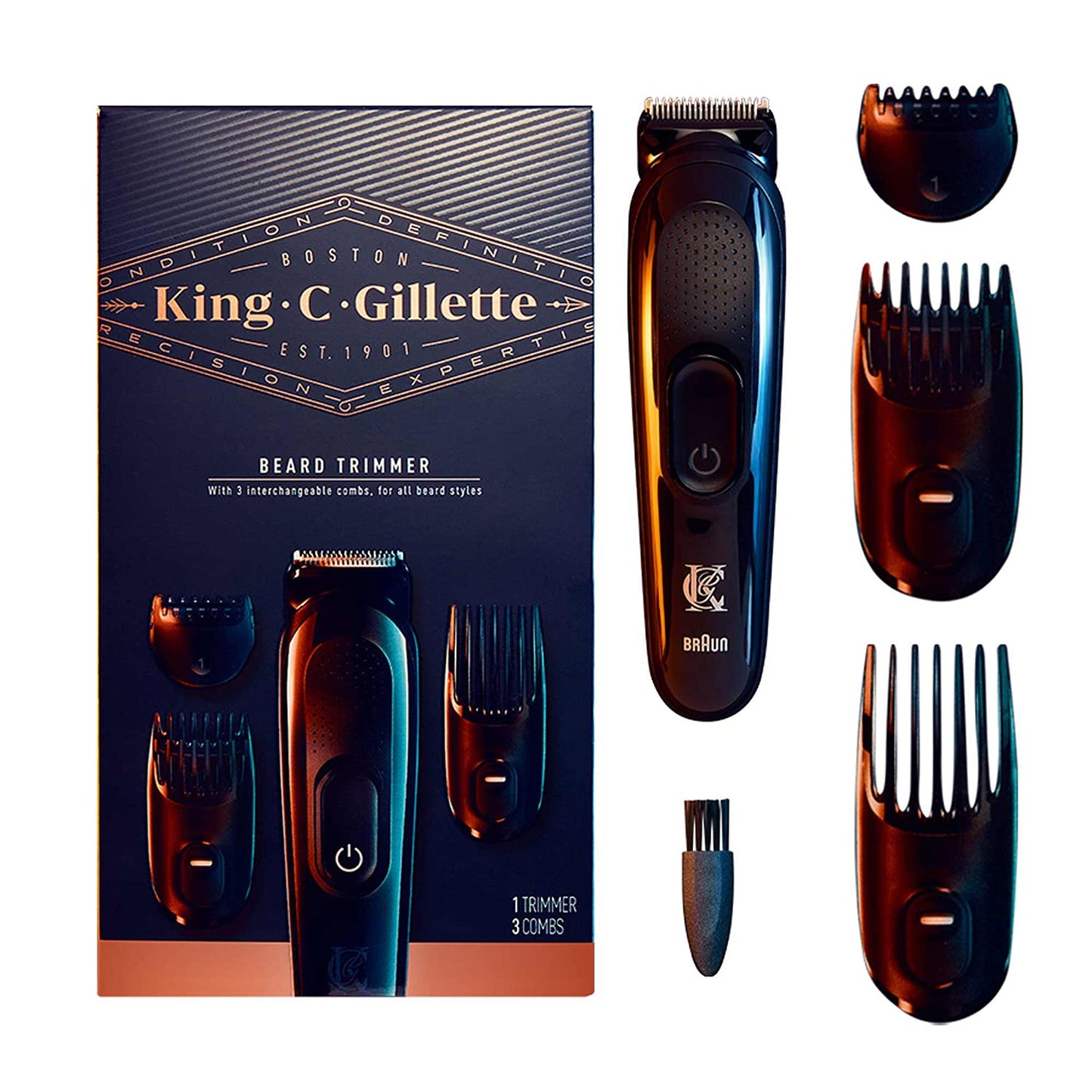 Gillette King C. Men's Beard Trimmer Durable and Sharp Blades Trimmer + 3 Comb Attachments