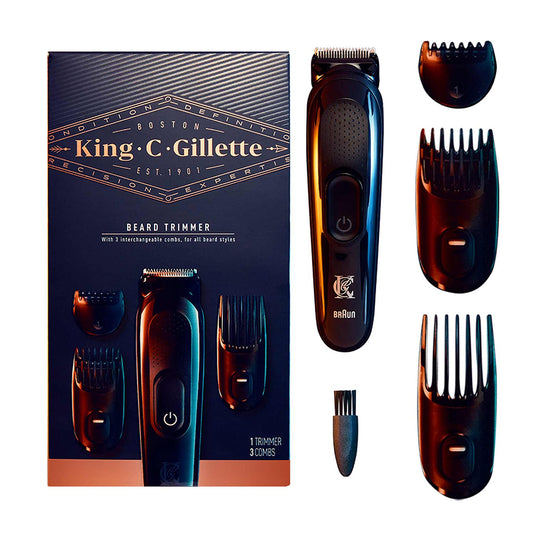 Gillette King C. Men's Beard Trimmer Durable and Sharp Blades Trimmer + 3 Comb Attachments