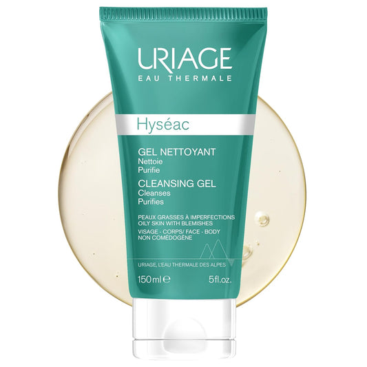Uriage HYSEAC Face cleanser for oily skin I 100% purified skin, eliminates sebum excess. Ultra-gentle foaming facial gel cleanser I Face & Body I Paraben & Soap-Free I Physiological pH