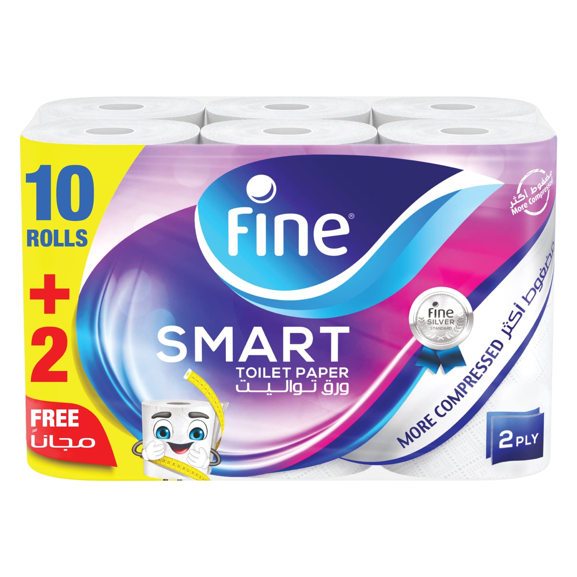 Fine Smart - 2 Ply Toilet Tissue Paper - 12 Rolls