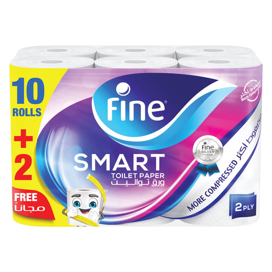 Fine Smart - 2 Ply Toilet Tissue Paper - 12 Rolls