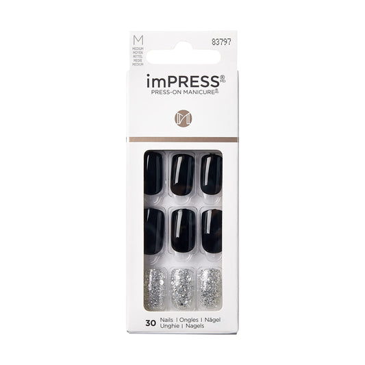 KISS imPRESS Press-On Manicure, Destiny, Medium Length Square, with PureFit Technology, Includes Prep Pad, Mini File, Cuticle Stick, and 30 Fake Nails