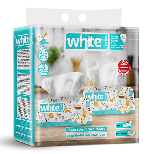 White Kitchen Towels - 240 Tissues, 3 Ply - 2 Pieces