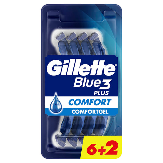 Gillette Blue 3 Disposable Razors with Comfort Gel for Men - 8 Pieces