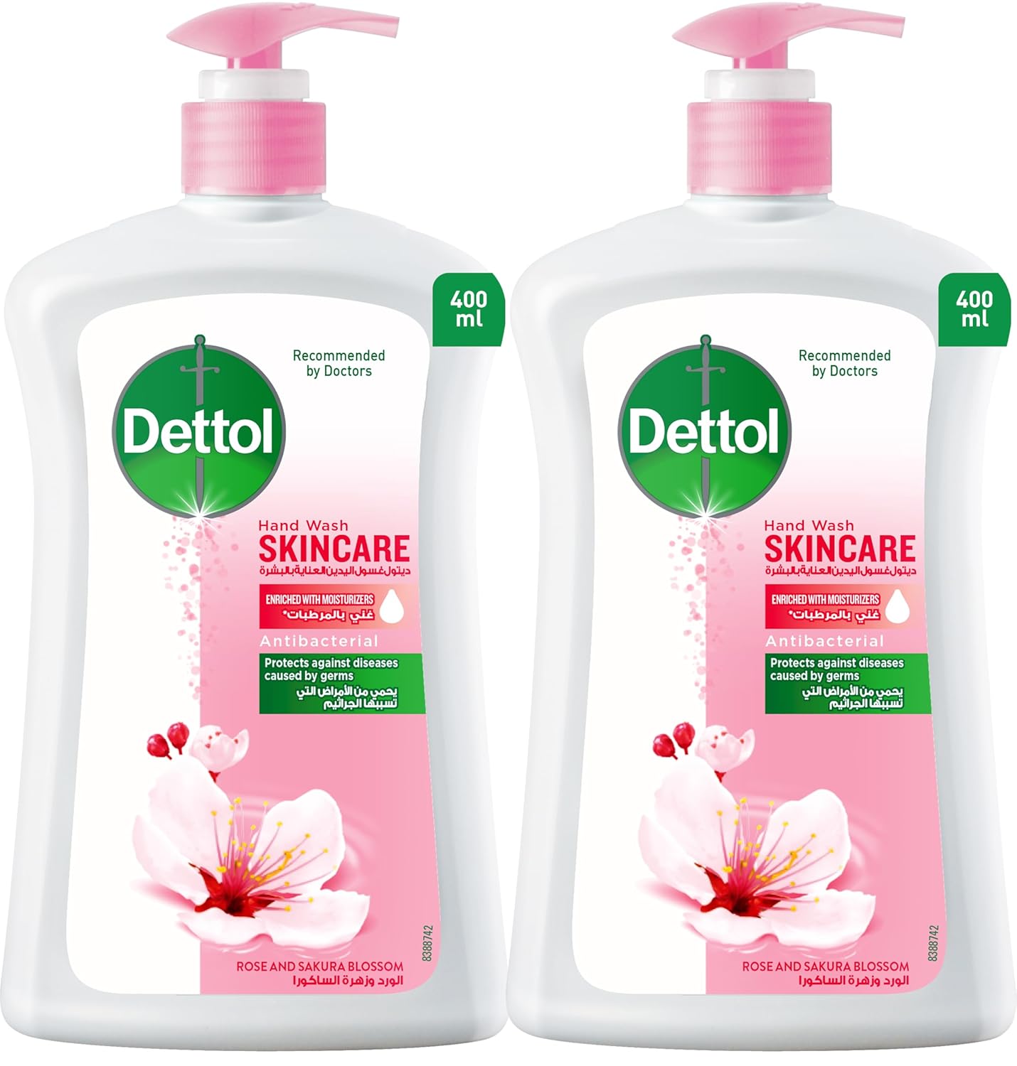 Dettol Skincare Handwash Liquid Soap Refill for effective Germ Protection & Personal Hygiene (protects against illness causing germs) Rose & Sakura Blossom, 400ml, Pack of 2, 25% Off