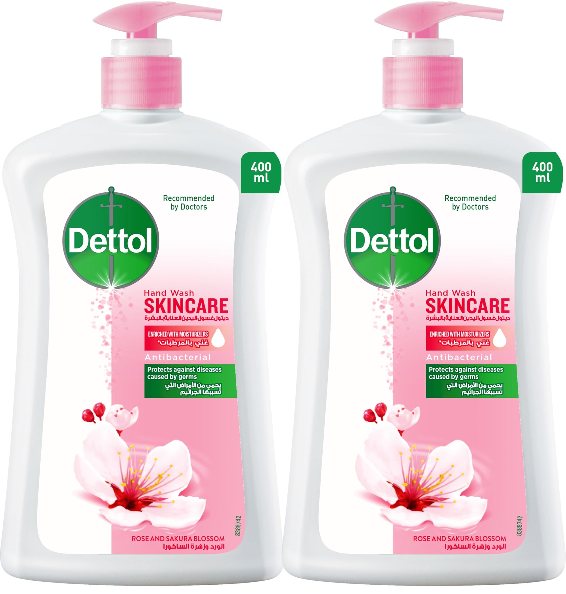 Dettol Skincare Liquid Handwash Pump - Rose & Sakura Blossom Scent| 400ml x 2| (35% Off)