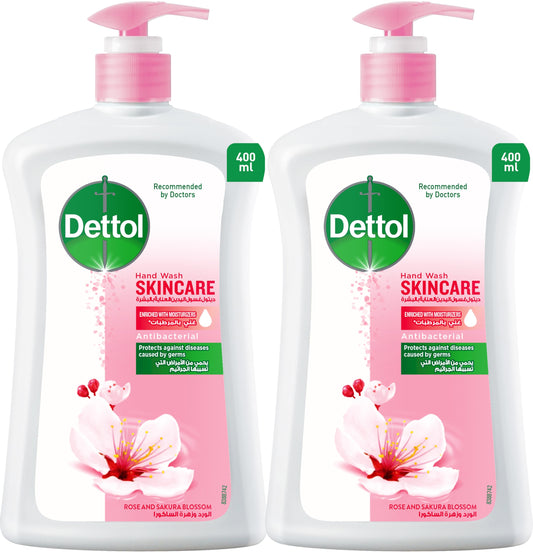 Dettol Skincare Liquid Handwash Pump - Rose & Sakura Blossom Scent| 400ml x 2| (35% Off)