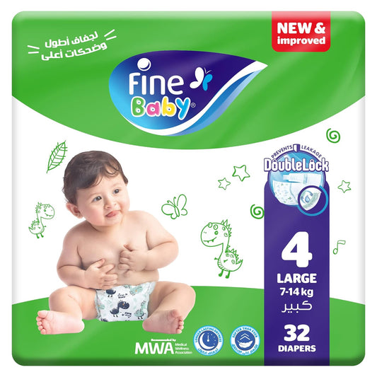 Fine Diapers, Size 4, Large, 7-14 kg, 32 Diaper