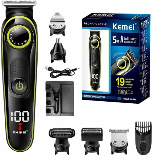 KEMEI KM-696 5 in 1 electric HAIR SHAVER full care grooming kit. Professional Body Ear Nose Hair, Men’s Beard Grooming Kit Mustache Trimmer, Cordless Electric Hair Clippers Haircut