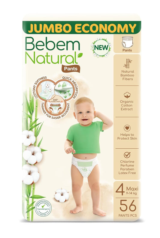 Bebem Natural - Pants Diapers - Jumbo Pack - Maxi Size 4-56 Pieces