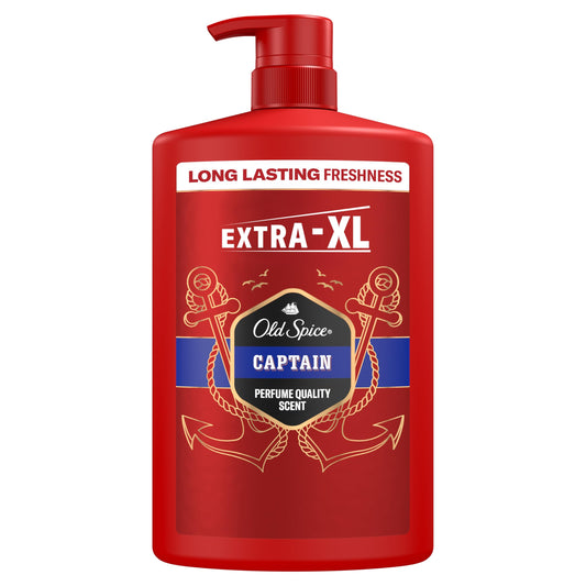 Old Spice Captain Shower Gel Men 1000Ml, 3-In-1 Mens Shampoo Body-Hair-Face Wash, Long-Lasting Fresh Value Pack 1L With Pump