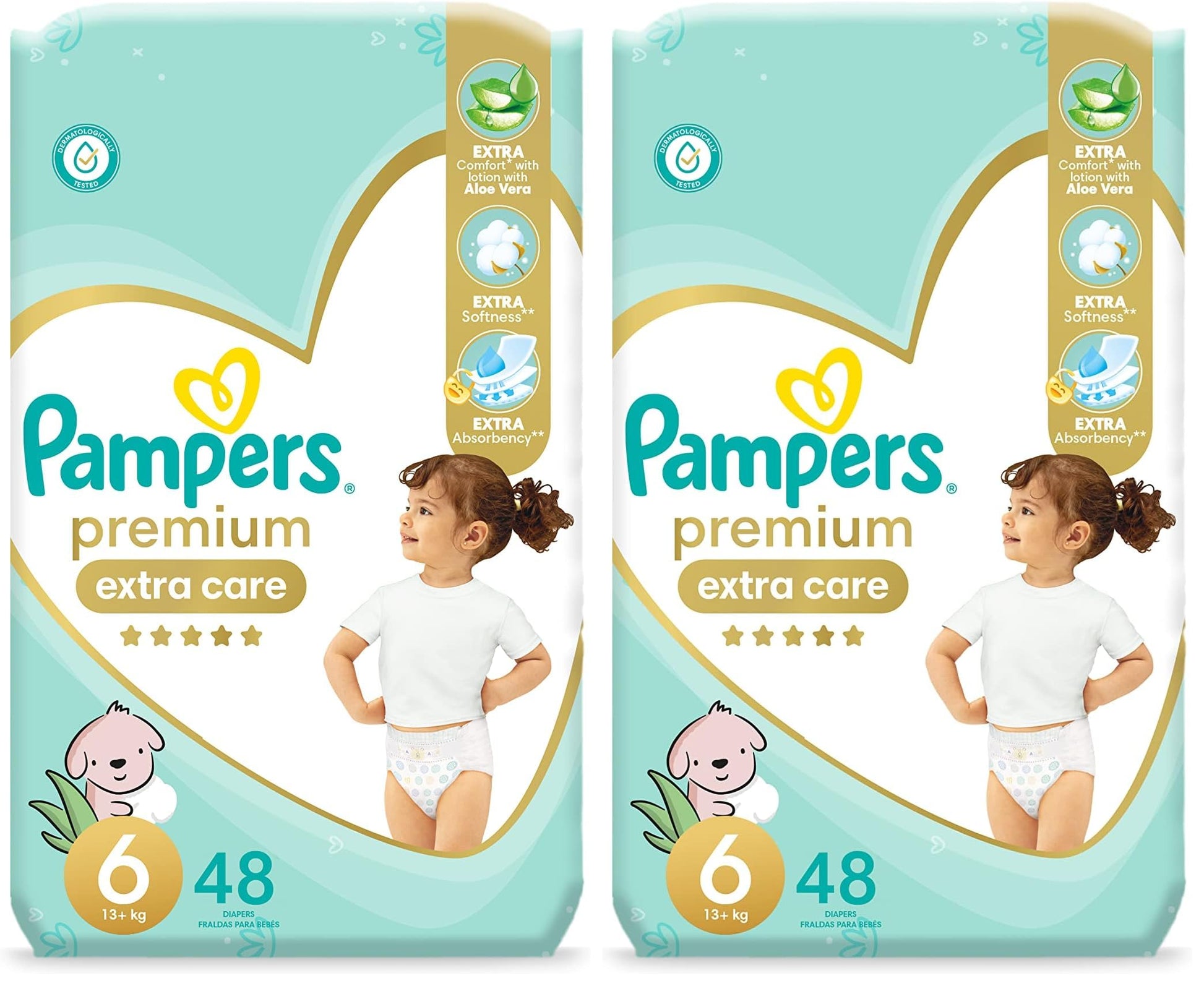 Pampers premium EXTRA care Taped diapers, size 6, with Lotion with Aloe Vera, 48 baby diapers (Pack of 2)