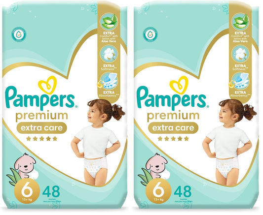 Pampers premium EXTRA care Taped diapers, size 6, with Lotion with Aloe Vera, 48 baby diapers (Pack of 2)