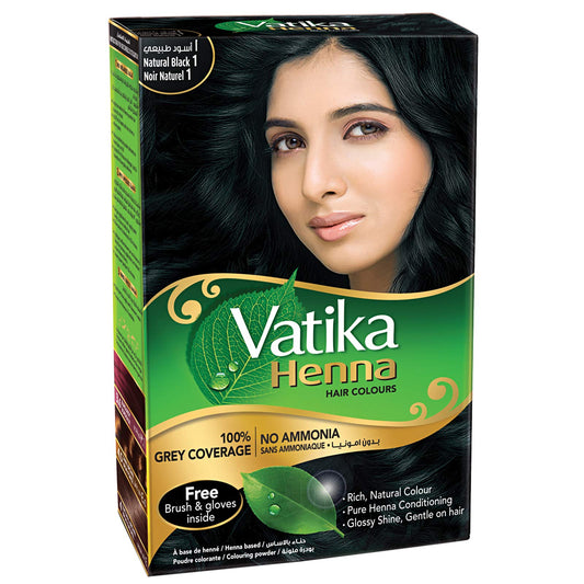 Vatika Henna Hair Color For Hair Dye (60g - 6 x 10) | Natural Black | 100% Grey Coverage | Indian Henna Based | No Ammonia