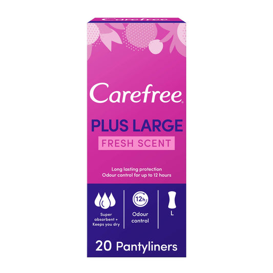 CAREFREE Plus Large Fresh Scent, 20 pieces, Pantyliners, Daily Feminine Hygiene Liners for All Day Comfort and Odor Protection, Soft and Absorbent Design