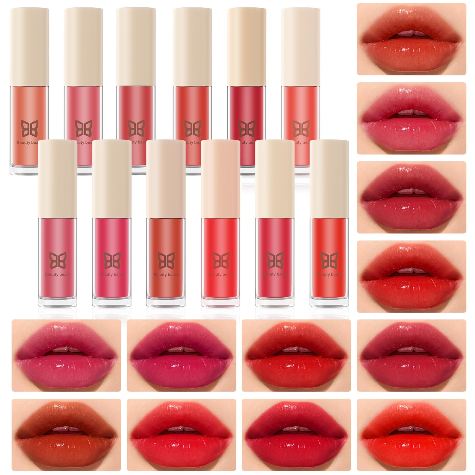 Beauty beast Moisturizing Lipgloss 12 Set Smooth Hydrating Lip Gloss Neutral Nude Nourishing Glossy Lipgloss for Women and Girls (12, 12 multicolor)