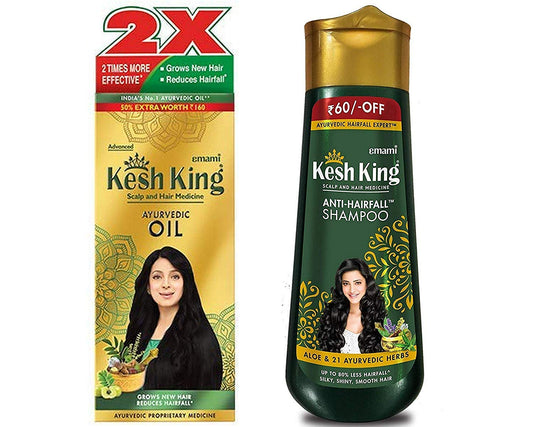 KESH KING Ayurvedic Scalp and Hair Oil, 300ml & Anti Hairfall Shampoo, 340ml Combo