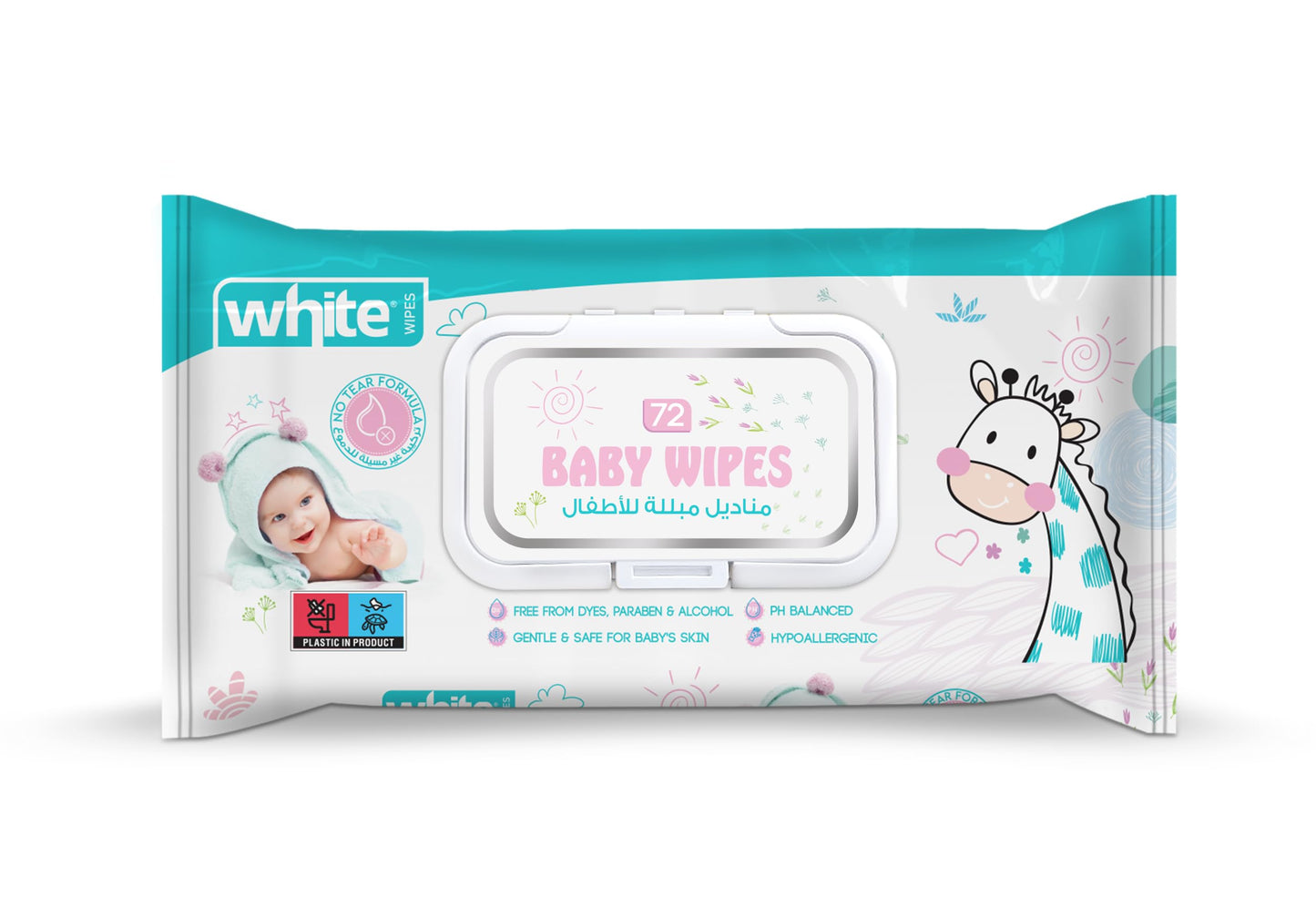 White baby wipes, 72 wipes