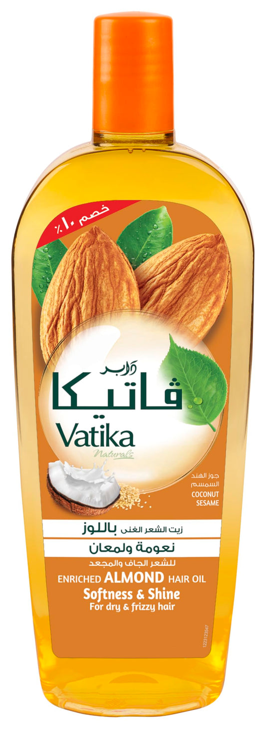 Vatika Naturals Almond Enriched Hair Oil (90mL) | Natural Extract of Coconut and Sesame | Promotes Soften and Shiny Hair | Helps Dry and Frizzy Hair